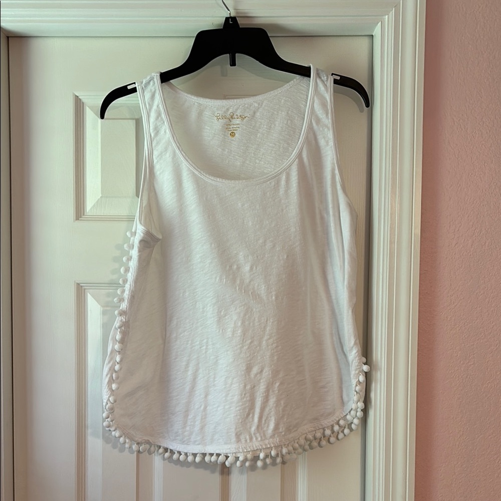 Lilly Pulitzer White Tank Top with Pom Pom detail - Size Medium